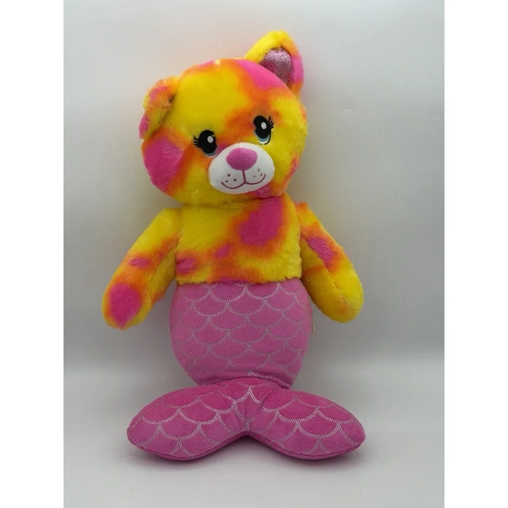 Build A Bear Mer-Cat Mermaid Cat Kitty Plush Pink, Yellow & Pink